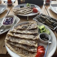 Vegan gözleme with soy protein & sarma  at Tersane Cafe in Antalya