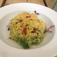 Spinach & Sorrell Risotto with lashings of yeast flakes at The Green Rocket Cafe in Bath