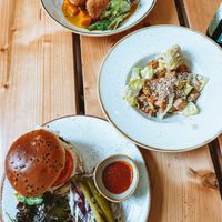 Tofu katsu curry, tempeh caeser salad, black bean & mushroom burger 🍔  at The Green Rocket Cafe in Bath