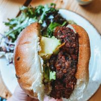 Black bean & mushroom burger with avocado 🥑 🍔 at The Green Rocket Cafe in Bath