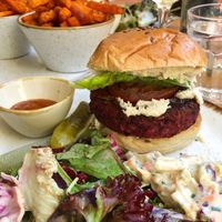 Bean burger with salad  at The Green Rocket Cafe in Bath