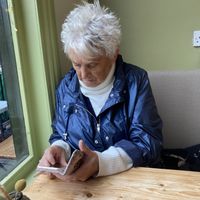 Mom being sociable  at The Green Rocket Cafe in Bath