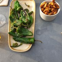 Padron peppers and spiced nuts  at The Green Rocket Cafe in Bath