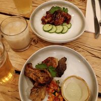 Starters - cauliflower wings and tandoori oyster mushrooms at The Green Rocket Cafe in Bath