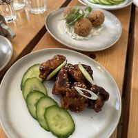 Bang bang cauliflower and arancini balls  at The Green Rocket Cafe in Bath
