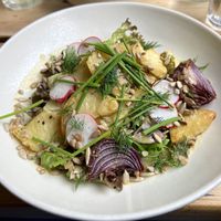 Warm potato and horseradish salad  at The Green Rocket Cafe in Bath