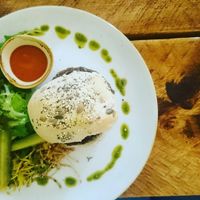 Mushroom, sundried tomato and Basil rice burger at The Green Rocket Cafe in Bath
