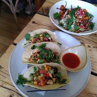 Top to bottom: Moroccan salad and tacos at The Green Rocket Cafe in Bath