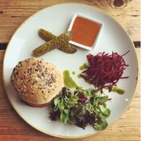 Rice burger  at The Green Rocket Cafe in Bath