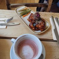 Hot choc and bang bang cauliflower at The Green Rocket Cafe in Bath