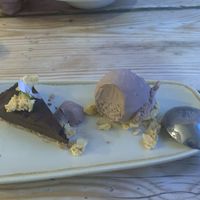 Mocha torte and ice cream and fruit crumble with lavender. Yum! at The Green Rocket Cafe in Bath