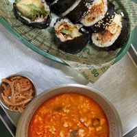 Tofu gimbab and sundubu soup  at Bebab in Seoul