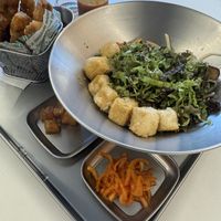 Vegan tofu bibimbap and fried eggplant   at Bebab in Seoul