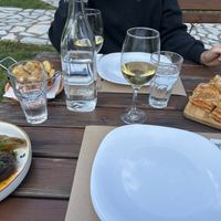 Vegetable Byrek, grilled vegetables, potatoes and homegrown jumbo beans (off-photo)  at Villa Gjeçaj in Theth