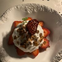 Strawberries with strawberry sorbet and coconut cream  at Bulle Restaurant in Lyon