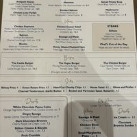 Main menu side. I didn’t take a photo of the other side but that’s pizza, lunches and desserts. There are vegan dessert options and specials on the board.  at The Castle Inn in Derby