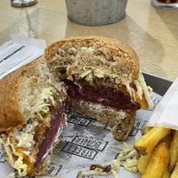 Beet and chickpea patty inside  at Gordon Ramsay Street Burger in Seoul