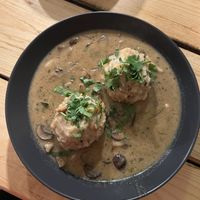 Main dish: Bread dumplings with creamed mushrooms #Veganuary at Seenswert - Vegane Pension und Ferienwohnungen am Ammersee in Paehl