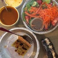 Amazing artichoke tapenade and red pepper quiche, with a summer vegetable soup and house salad at Brews N Bytes Internet Cafe and Eatery in Danville