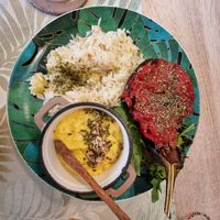 Eggplant dish with banana rice at Alma Veg  in Carcavelos