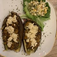 Delicious eggplant  baked with vegan cheese,   at Los Padmitos - San Marcos in Quito