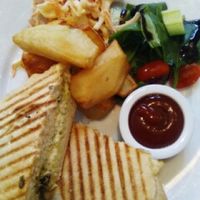 honestly the best hummus panini I've ever had.    at Cafe Eighteen in Sunderland