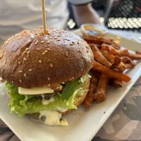 Homemade burger either sweet potato friess or  at Kavana Marijana in Matulji