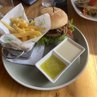  Vegan hamburger (lentil patty)  at The Green Spoon in La Fortuna