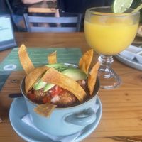 Chifrijo and mango juice  at The Green Spoon in La Fortuna