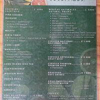 Drinks menu  at The Green Spoon in La Fortuna