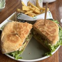 Falafel sandwich. Amazing fries!  at The Green Spoon in La Fortuna
