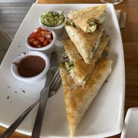 My boyfriend’s quesadilla which he enjoyed very much. They make their own cheese from coconut. For me the coconut flavor was too strong.   at The Green Spoon in La Fortuna