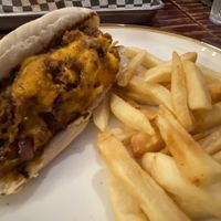 Chili Cheese Dog. The order comes with 2 hot dogs (you can pick any 2 from the 3 available flavors) and twice as many fries (or other side of choice) as shown here.   at UnBEETable  in Schenectady