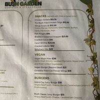 Bush Garden Menu / Vegan options   at The Bush Garden Seafood & Steakhouse in Nassau