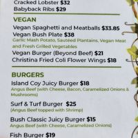 Vegan section at The Bush Garden Seafood & Steakhouse in Nassau