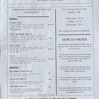 Cottage St. Ramen Menu  at Cottage St Ramen in Bar Harbor