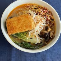 Spicy mushroom miso ramen with added tofu  at Cottage St Ramen in Bar Harbor