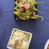 Shishitos and edamame mashed potatoes   at Cottage St Ramen in Bar Harbor
