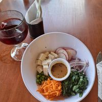 Tofu bowl and hibiscus juice at Los Portales in Valladolid