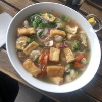 Pho soup with vegetables and extra tofu  at Pho St in Budapest