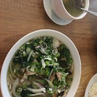Vegan Pho Soup with tofu, mushrooms, and rice noodles  at Pho St in Budapest