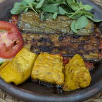 Tempeh and roasted eggplant with chili at Sambelano - Vegetariano Cafe in Batam