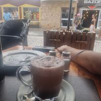 Hot chocolate with almond soy milk at Papaya Cafe in Santa Maria