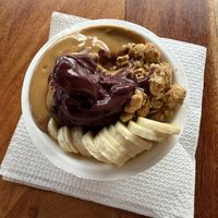 Acai with peanut butter, banana and granola   at Papaya Cafe in Santa Maria