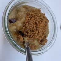 Apple-pear compote dessert with cookie crumble  at Pompidop in Brussels