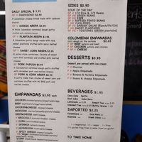 Menu at Sarah's Empanadas in Durham