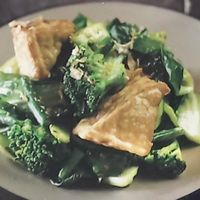 Asian greens with tofu.. this went so well with the steamed rice I had. So delicious! (menu pic) at Kinn Thai in Wollongong
