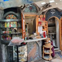 Cool building structures & mosaics everywhere at Eutopia Cafe in Kaiwaka