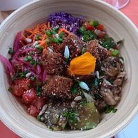 Bowl with teryaki tofu at Terra Fogo in Sao Miguel