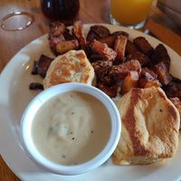 Vegan biscuits and gravy - delicious! at Sunnyside Diner - SW 89th in Oklahoma City